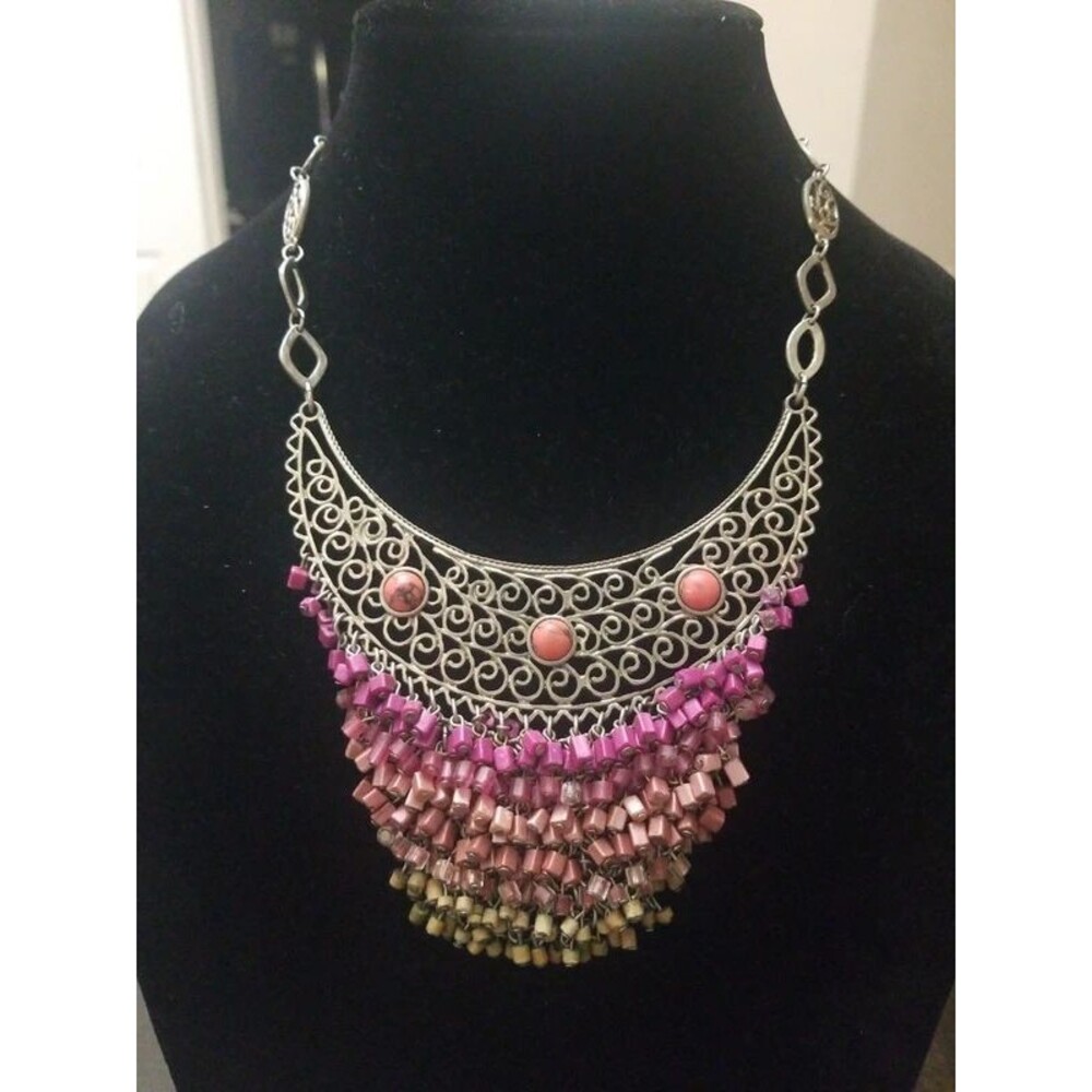 Chico's vintage beaded necklace with chainmail back